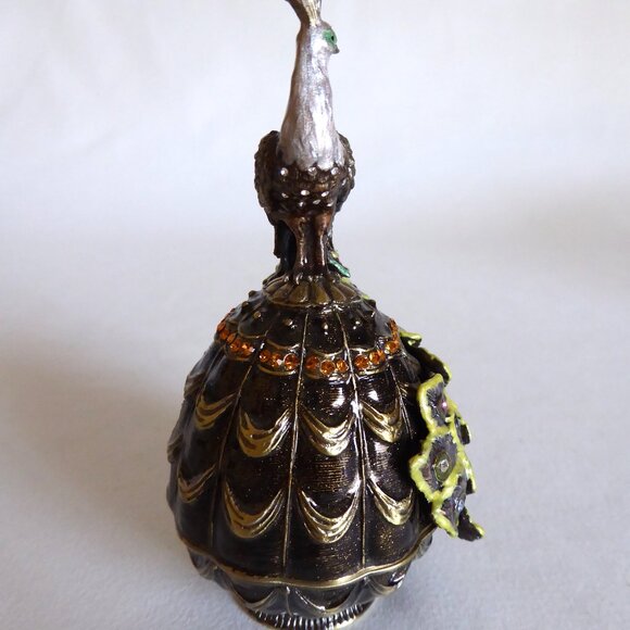 ENAMELED BEJEWELED PEACOCK ON EGG TRINKET BOX (NEW WITHOUT BOX) - Picture 3 of 12